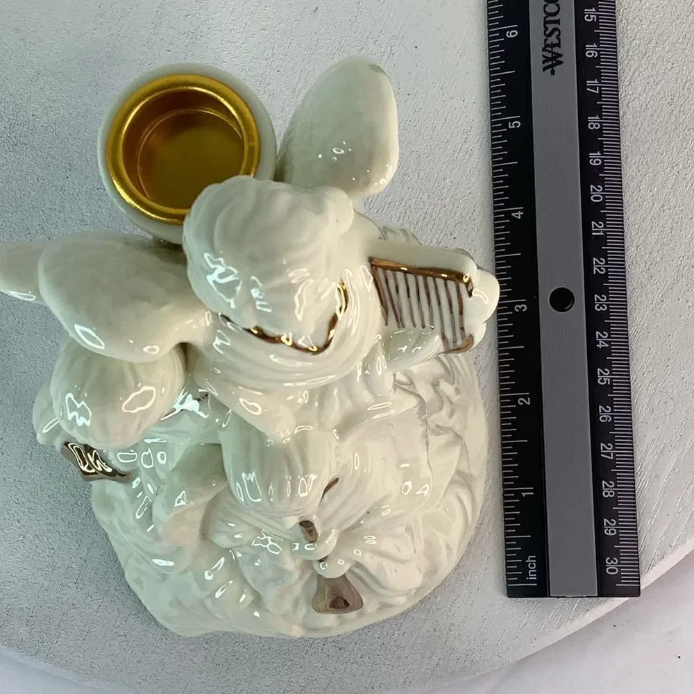 Angel Trio Ceramic Candle Holder White/Gold Christmas Home Decore 6”